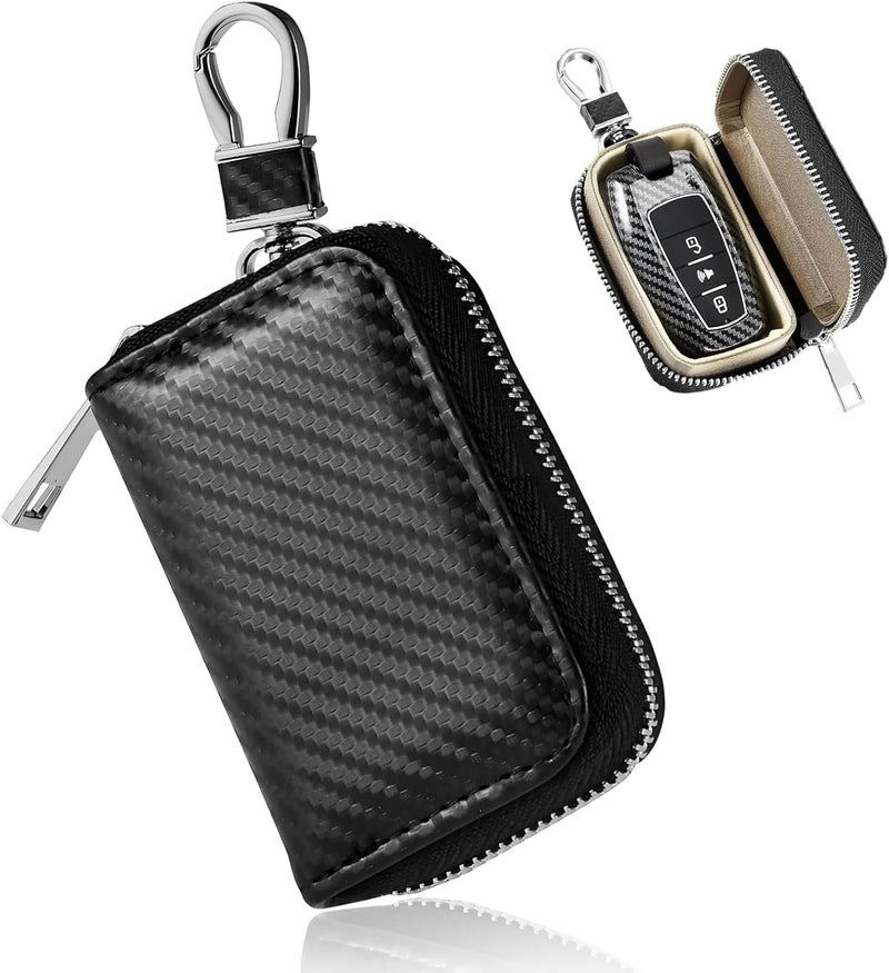 MUQIDA Faraday Bag for Car Keys, Anti-Theft Carbon Fiber Key Fob Storage Case RFID Signal Blocking Bag, Faraday Key Fob Holder Protector Portable Signal Blocker with Zipper - Image 1